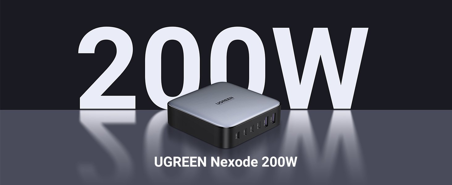 Karikues muri Ugreen Nexode 200W, 2x USB A, 3x USB C, i zi