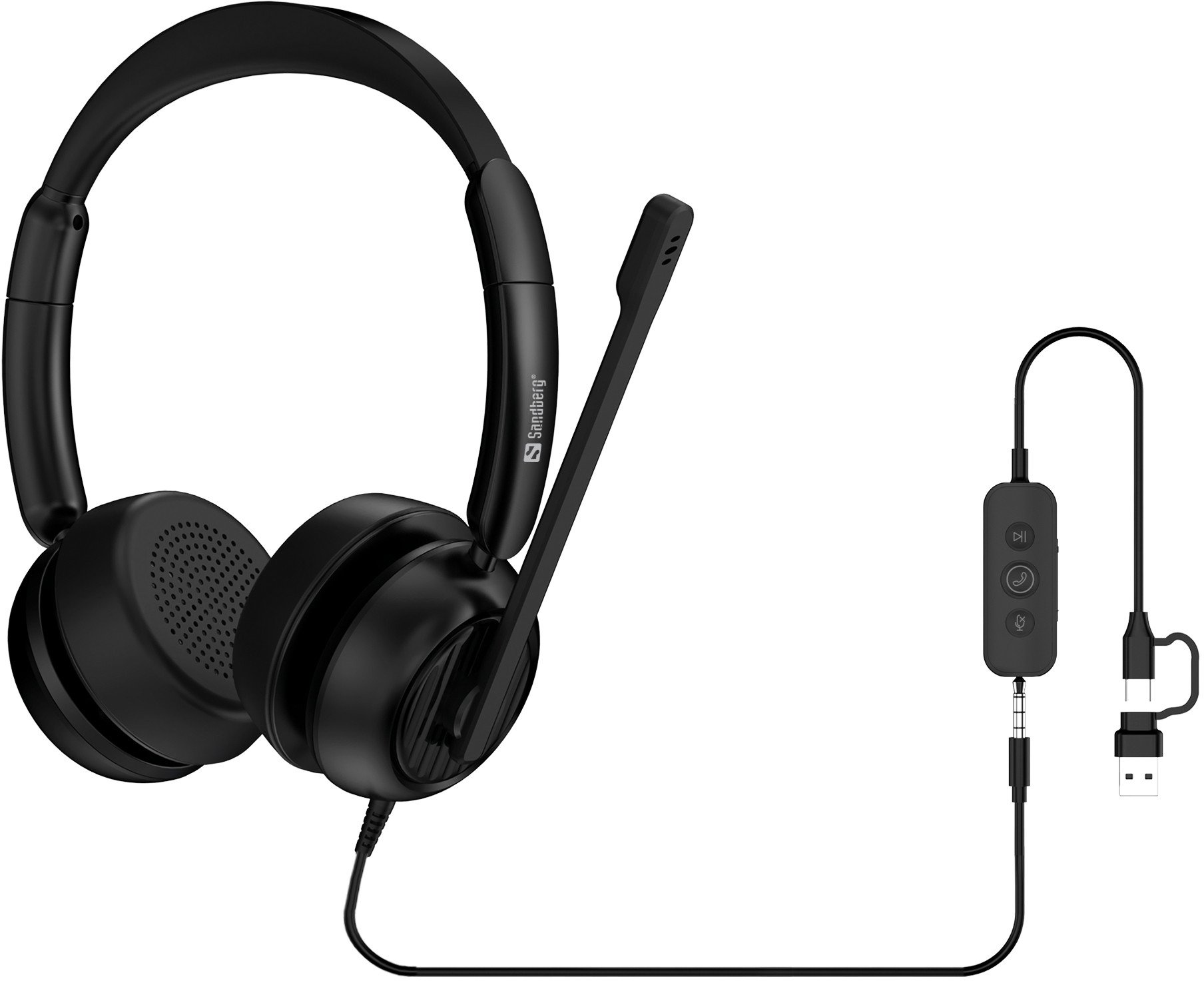 Kufje Sandberg 3in1 Office Headset Pro ENC, me mikrofon, lidhje 3.5mm USB A USB C, të zeza