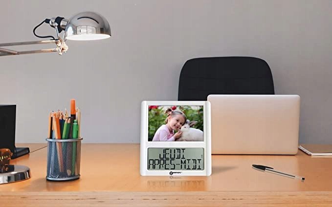 Orë alarmi Geemarc VISO 5, radio e kontrolluar, ekran dixhital, e bardhë