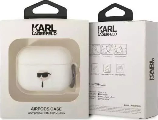 Mbulesë mbrojtëse për kufje Karl Lagerfeld Silicone Karl Head 3D, për AirPods Pro 2, e bardhë
