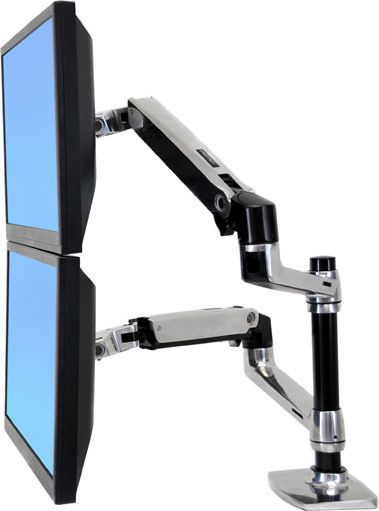 Krah monitori Ergotron LX Series Dual Stacking Arm, 24", për tavolinë, argjendtë
