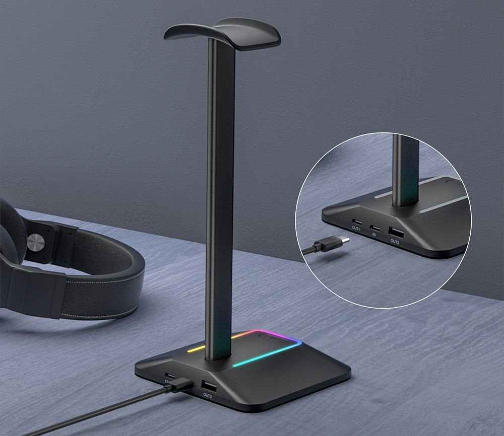 Држач за слушалки Mozos, RGB, пластика, Црна