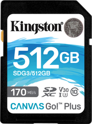 Kartë memorie Kingston SDXC Canvas Go!, 512 GB Class 10 UHS-I/U3 V30