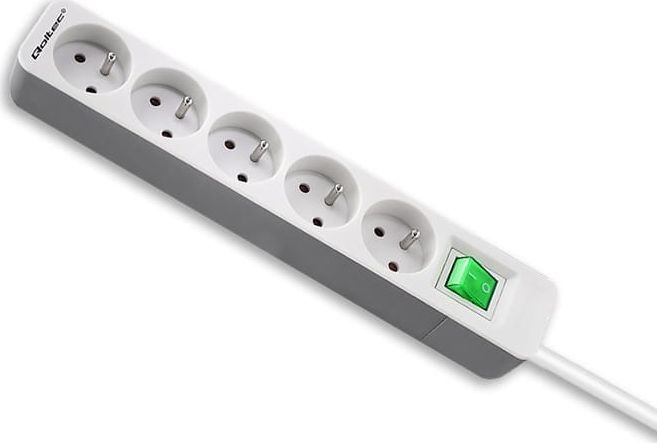 Zgjatim elektrik Qoltec 50290, 5 priza, kabllo 1.8 m, i bardhë gri