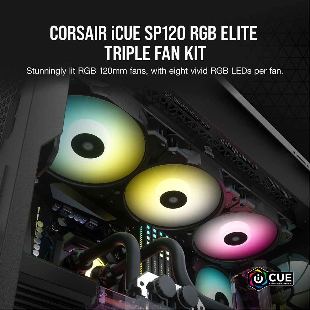 Set ventilatorë CORSAIR iCUE SP120 RGB ELITE, 120mm, PWM, 1500 RPM, i zi