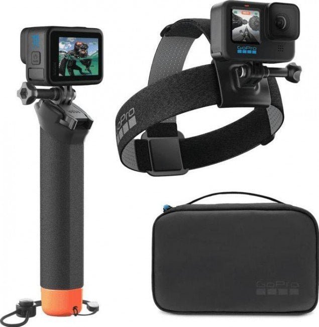 Set aksesorësh GoPro Adventure Kit 3.0, dorëz lundruese, rrip koke, i zi