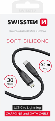 Kабел USB Swissten Soft Silicone, USB C во Lightning, 0.4m, црн