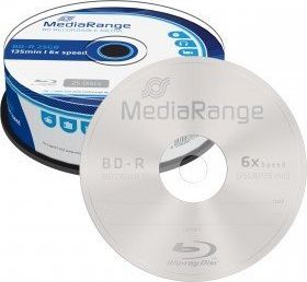 MediaRange BD-R Blu-ray диск, 25 GB, 6x брзина, пакување од 25