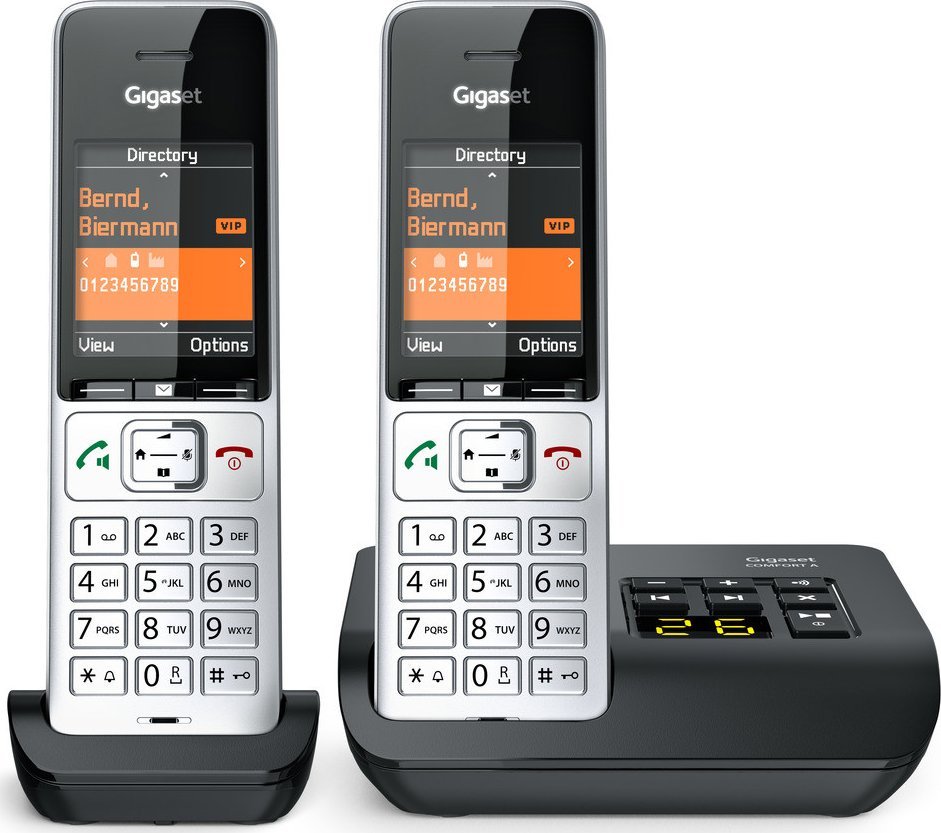 Telefon pa tela Gigaset COMFORT 500A Duo, DECT analog, sekretari telefonike, i zi argjendtë