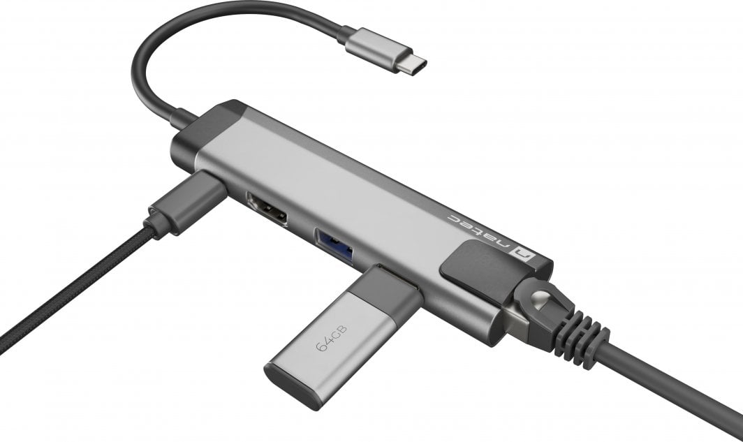 Stacion USB C Natec Fowler Go NMP 1985, HDMI, RJ 45, gri