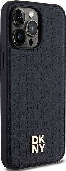 Mbulesë telefoni DKNY PU Leather Repeat Pattern Stack Logo MagSafe, për iPhone 14 Pro, e zezë
