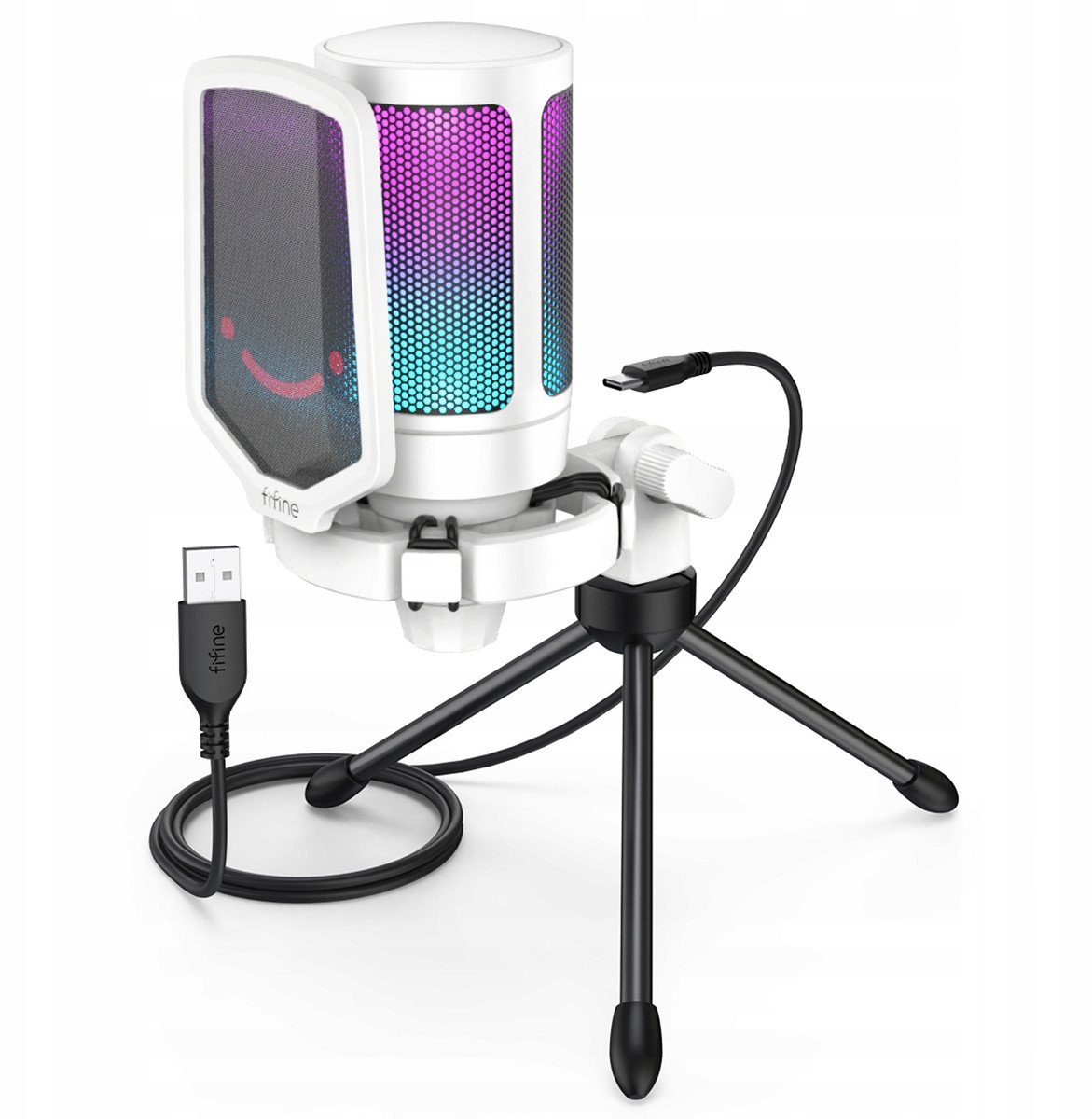 Гејминг микрофон Fifine AmpliGame A6VW, USB, RGB, бел