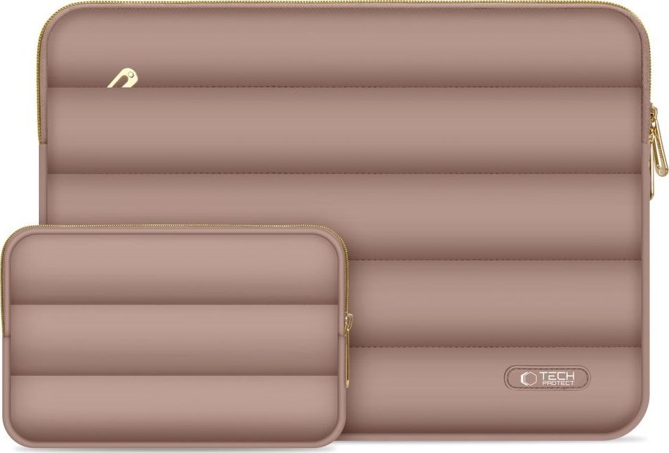 Çantë laptopi Tech-protect Puffy, 13-14", set me çantë aksesorësh, ngjyrë walnut