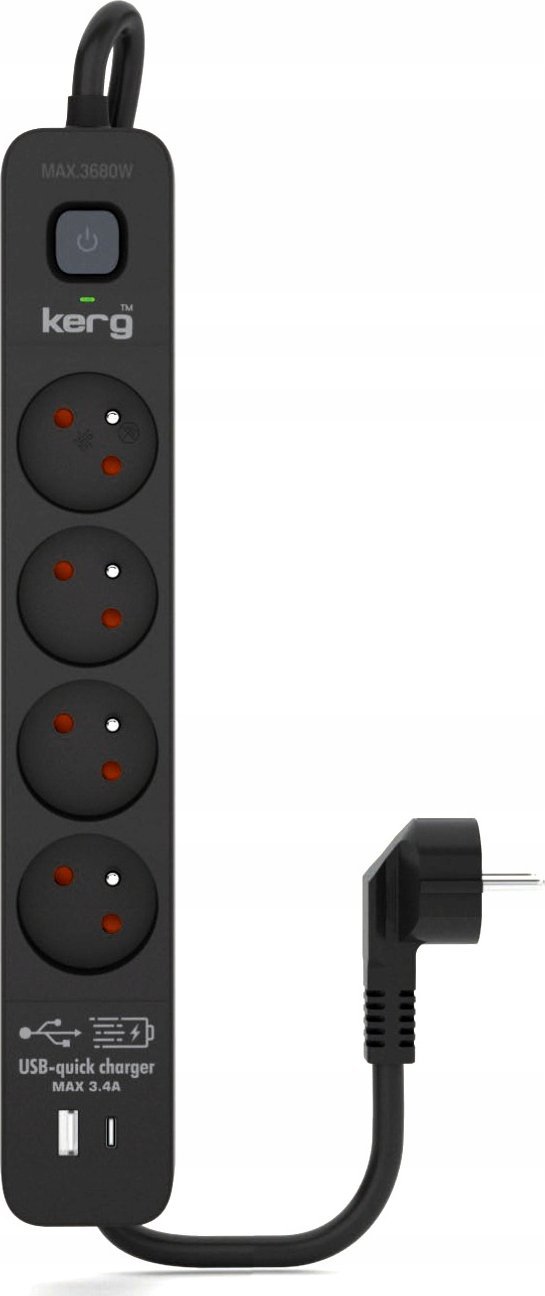 Shirit elektrik Kerg, 4 dalje, 3m, me USB, i zi