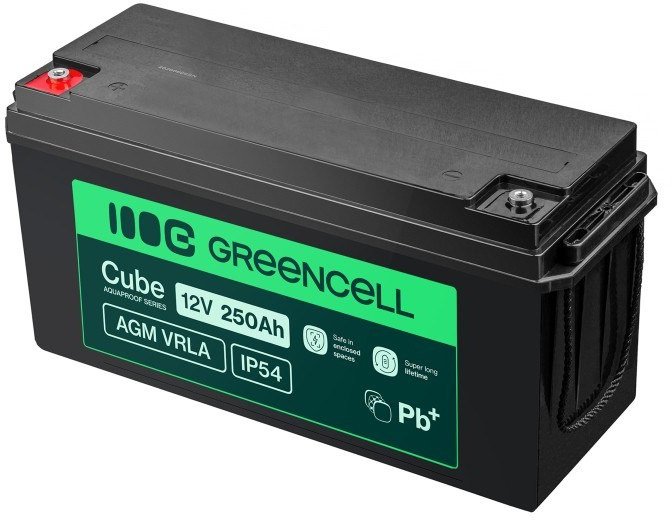 Bateri AGM Green Cell Cube, 12V, 250Ah, IP54