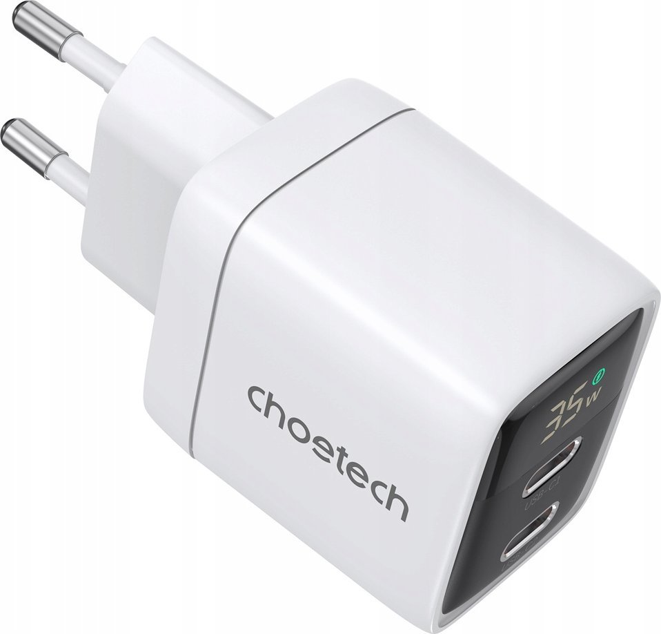 Karikues mural ChoeTech PD35W Dual Type C GaN, 35W, 2x USB C, i bardhë
