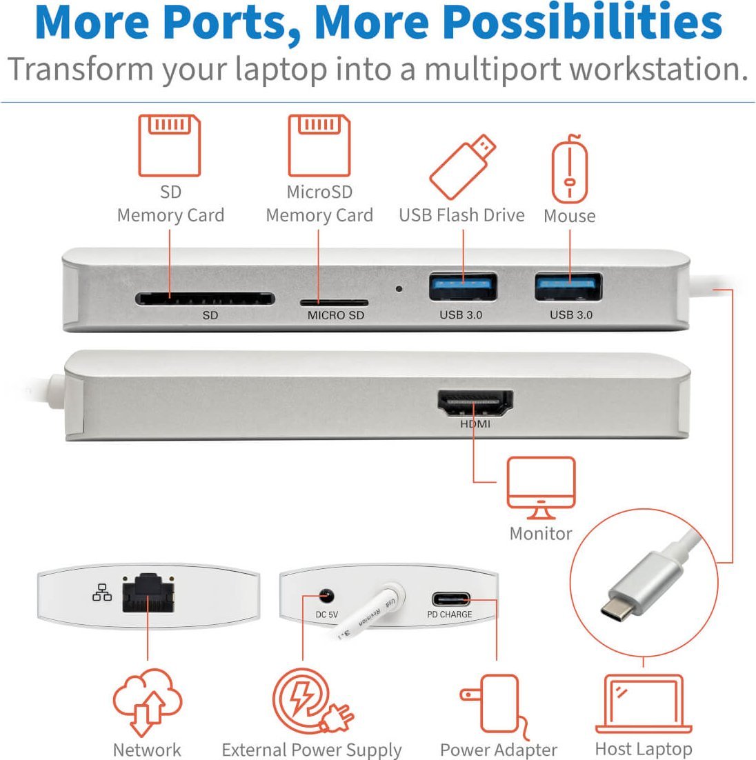 Stacion USB C Eaton Tripp Lite U442 DOCK11 S, HDMI 4K, PD 60W, argjend