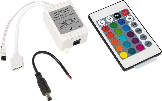 Контролер RGB ЛЕД HQ, далечински управувач ИК 24 копчиња, за ЛЕД ленти, бел