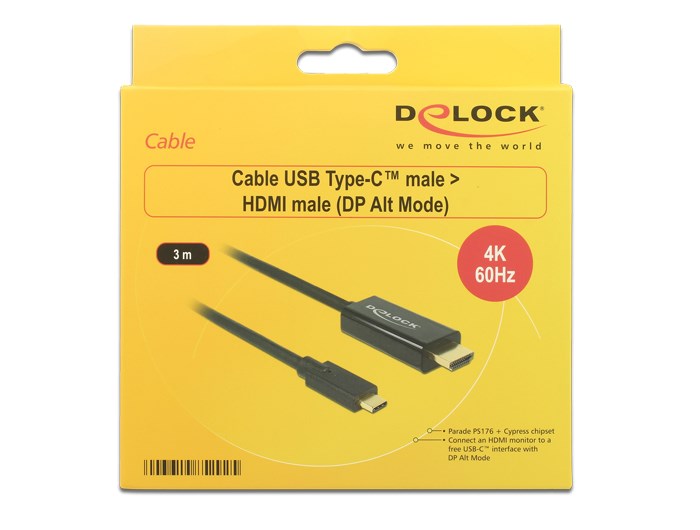 Kabllo Delock USB-C në HDMI, 3m, e zezë