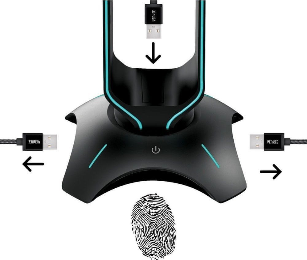 Носач за слушалки Yenkee YHB 3003 Tower, USB хаб, црн