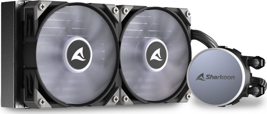 Ftohës uji për procesor Sharkoon S70 RGB, radiator 240 mm, dy ventilatorë RGB, i zi