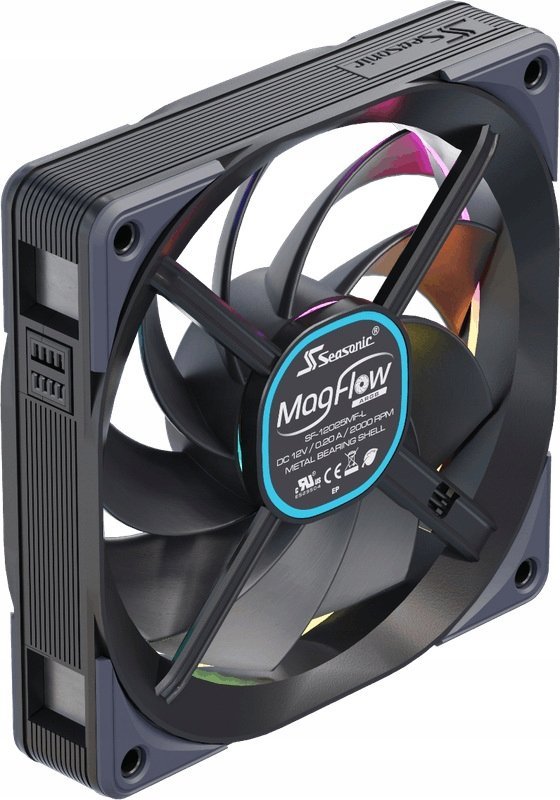 Вентилатори за компјутер SeaSonic MagFlow 120 ARGB, сет 3 парчиња, 120 mm, црна боја