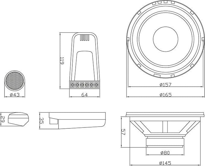 Altoparlantë komponentë për veturë BLOW 30-846, 6.5", 150W, 4 Ohm, të zinj