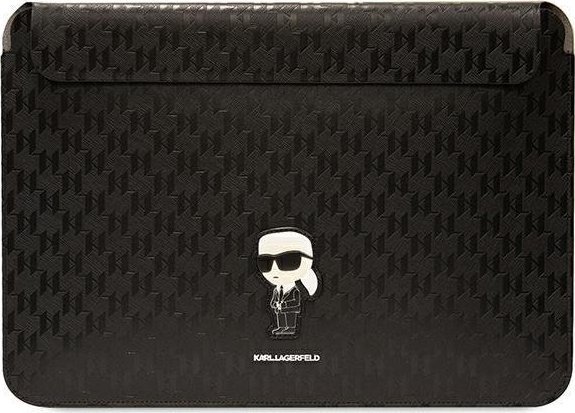 Mbështjellëse laptopi Karl Lagerfeld Saffiano Monogram Ikonik, 14", pambrojtje nga gërvishtjet, e zezë