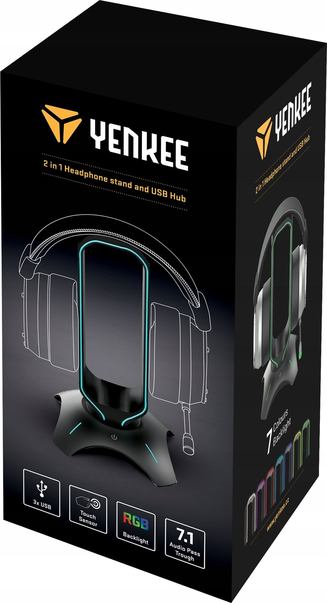 Носач за слушалки Yenkee YHB 3003 Tower, USB хаб, црн