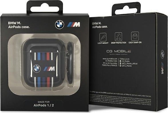 Mbulesë BMW BMA222SWTK për AirPods 1/2, TPU, dizajn me vija shumëngjyrëshe, e zezë