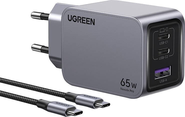Karikues Ugreen Nexode Pro 65W GaN, 3 porta, USB C dhe USB, gri