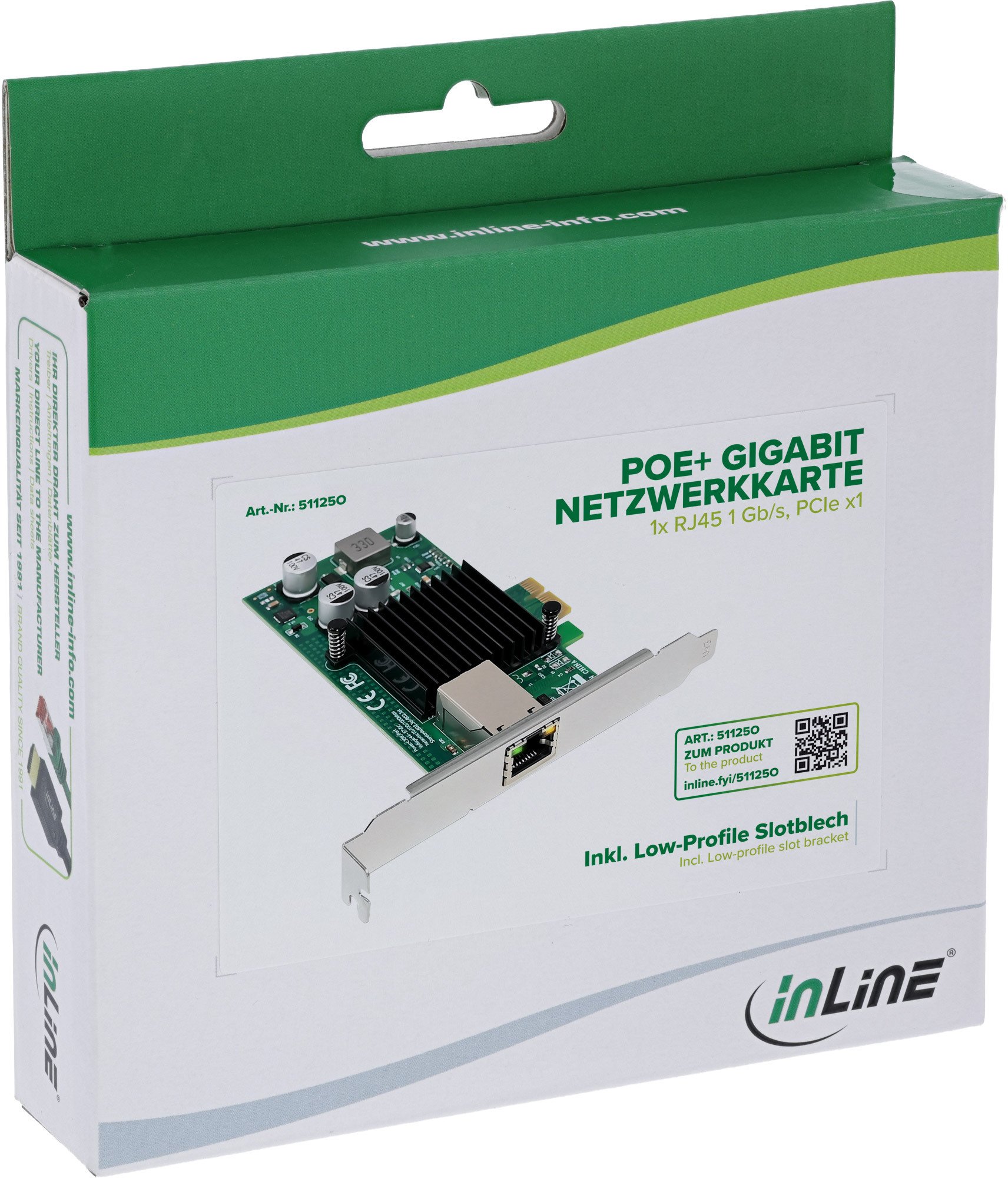 Мрежна картичка InLine Gigabit Network Card, PCIe x1, 1x RJ45 1 Gb/s PoE+