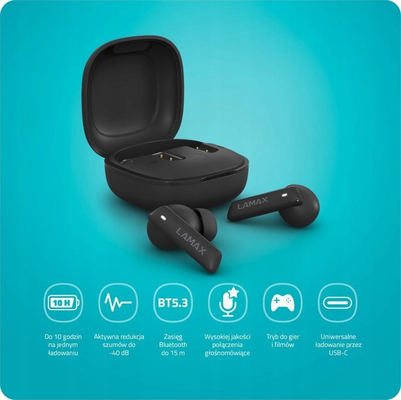 Kufje pa tela LAMAX LXIHMCPS1ACBA, in ear, ANC, të zeza