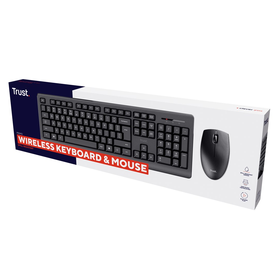 Set tastierë dhe maus Trust Primo, wireless, i zi