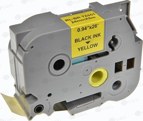 Shirit etiketa për Brother TZE-651, 24mm, 8m, i zi me sfond të verdhë