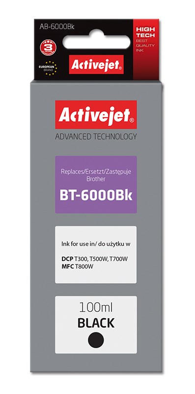 Ngjyrë për printer Activejet AB-6000Bk (zëvendësim për Brother BT-6000BK), 100 ml, e zezë