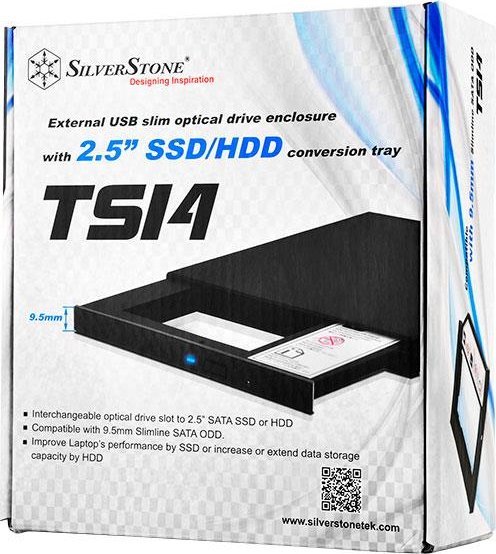 Kuti e jashtme për ODD SilverStone TS14, 2.5" SATA, USB, e zezë