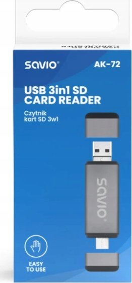 Lexues kartelash Savio AK-72, SD dhe microSD, USB-C USB-A dhe Micro USB