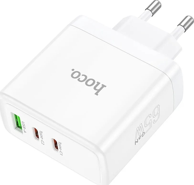Полнач за ѕид Hoco N30, 65W GaN, 2x USB C 1x USB A PD QC, бел