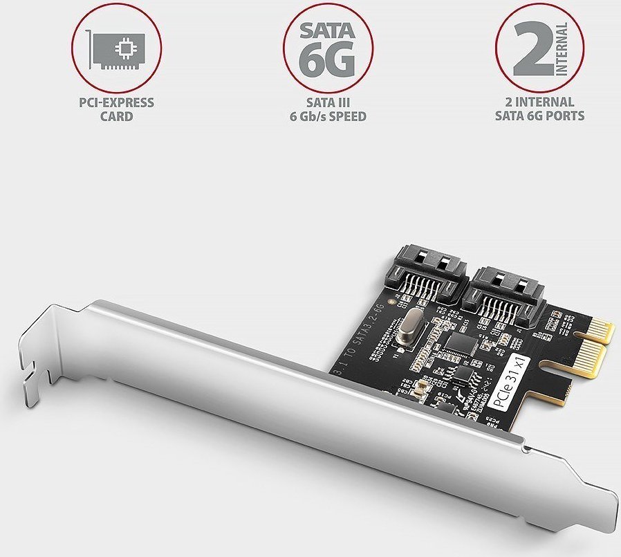 Kartë kontrolluese PCIe Axagon PCES-SJ2, 2x SATA 6 Gb/s, chipset JMB582, me kllapë standarde dhe low profile