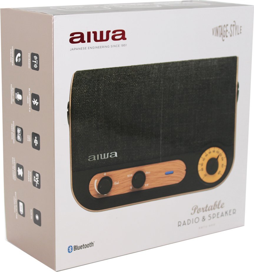 Radio portative Aiwa Vintage Style, FM USB AUX Bluetooth, kafe