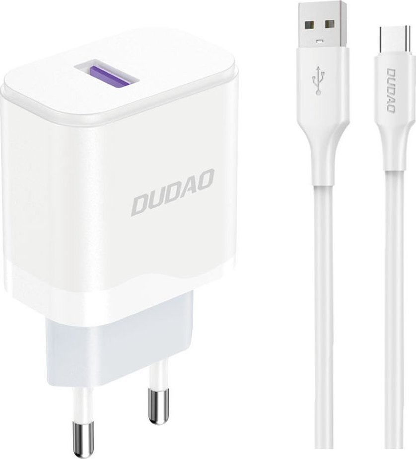 Полнач за мрежа Дудао A20EU, USB-A 18W, кабел USB-A во USB-C, бел