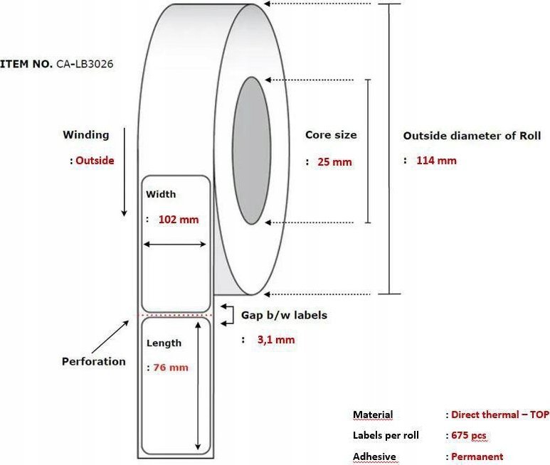 Rrotullë etiketash Capture Label 102x76, bërthamë 25 mm, e bardhë