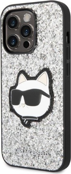 Futrollë për telefon Karl Lagerfeld Glitter Choupette KLHCP14XG2CPS, për iPhone 14 Pro Max 6.7", hardcase, argjendtë me glitter