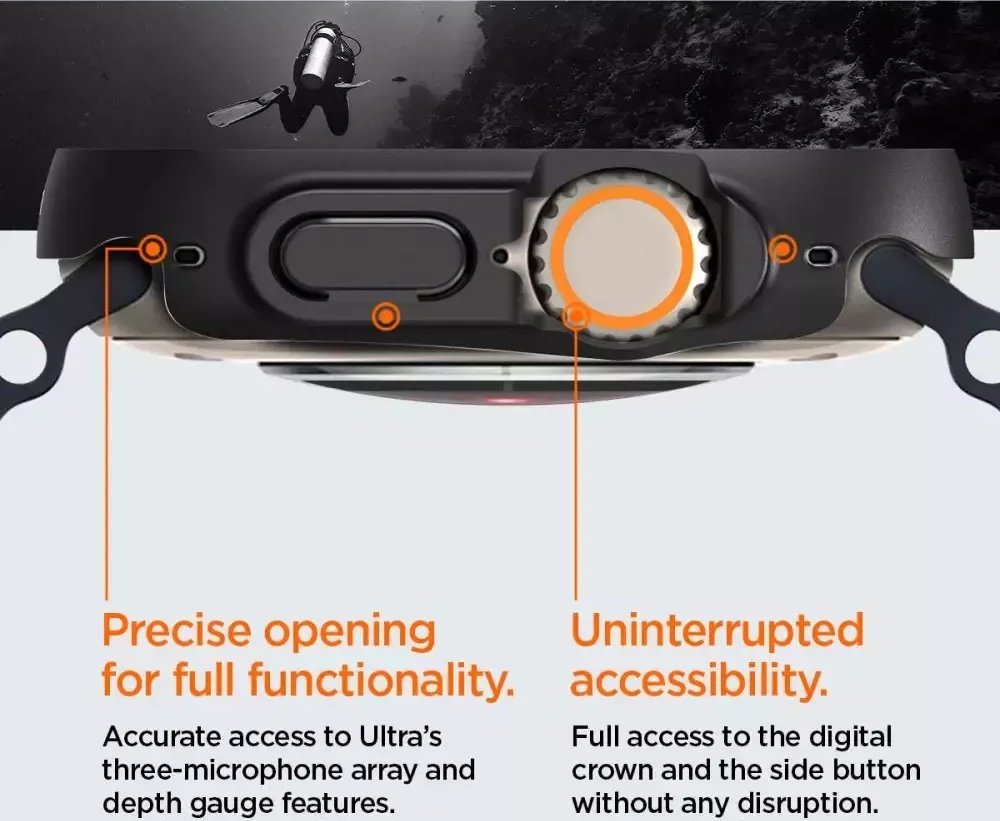 Mbulesë mbrojtëse Spigen Thin Fit 360 për Apple Watch Ultra 49mm, polikarbonat, xham i kalitur, e zezë