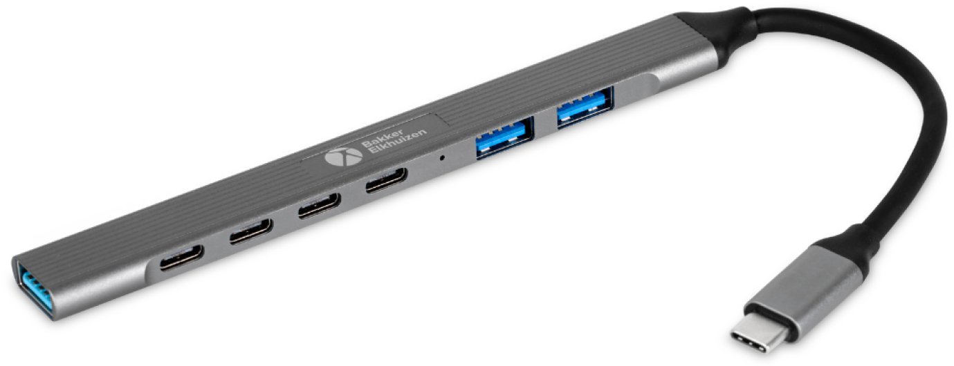 USB hub Bakker Elkhuizen 7 në 1, USB C, 7 porta, gri