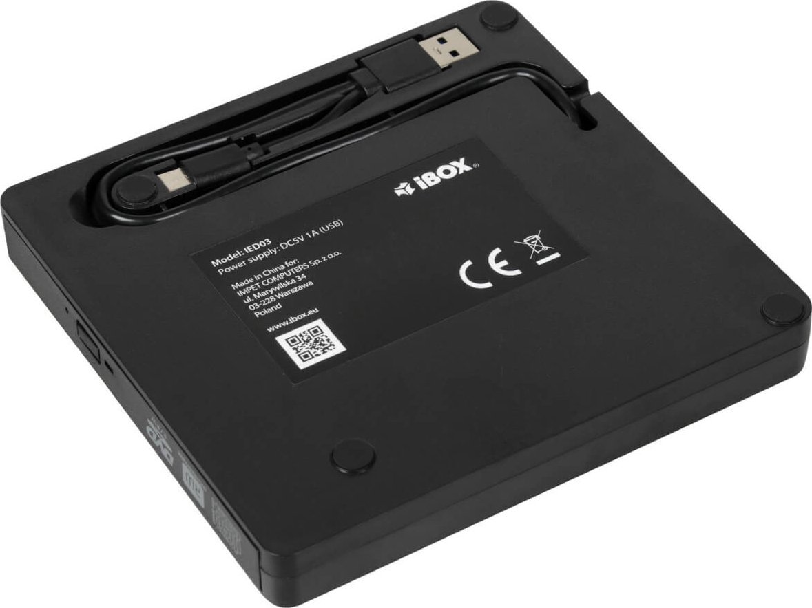 Надворешен DVD читач iBOX IED03, USB A и USB C, црн