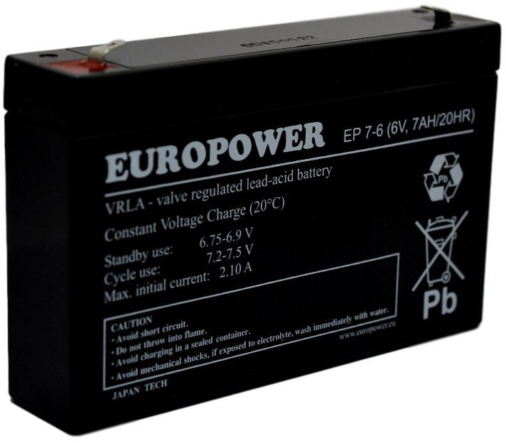 Bateri EUROPOWER EP7-6, 6V, 7Ah, e zezë
