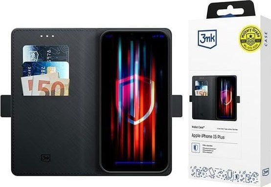 Këllëf portofol 3MK Wallet Case për iPhone 15 Plus 6.7", me qëndresë, i zi