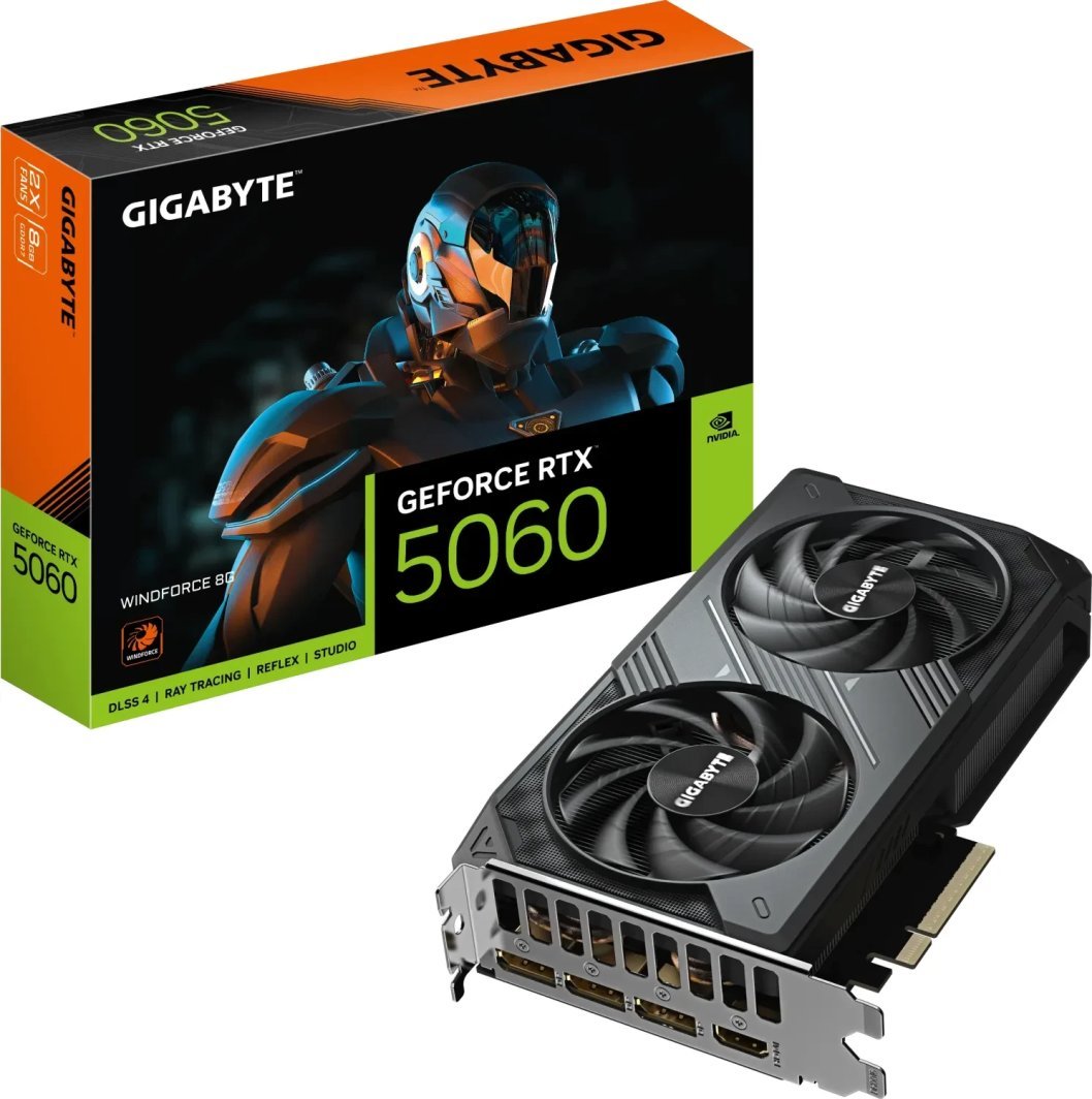 Графичка картичка Gigabyte GeForce RTX 5060 Windforce, 8GB, GDDR7, DLSS4, црна